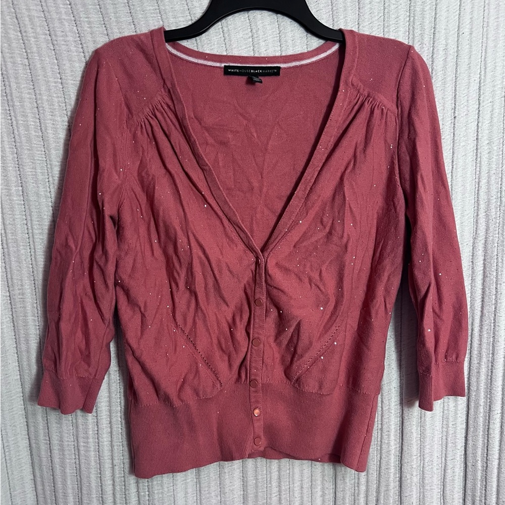 White House Black Market Rose Sparkle Cardigan Sweater